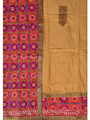 Phulkari Salwar Kameez Fabric from Punjab with Hand-Embroidery and Sequins