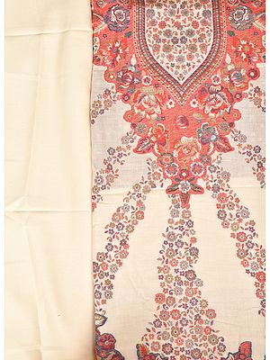 Ivory Kani Jamawar Salwar Kameez Fabric with Floral Weave