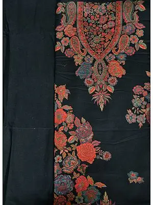 Jet-Black Kani Jamawar Salwar Kameez Fabric with Woven Flowers