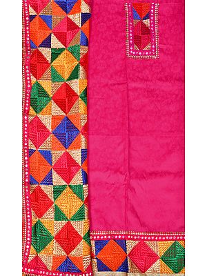 Phulkari Salwar Kameez Fabric from Punjab with Self-Weave and Patch Border