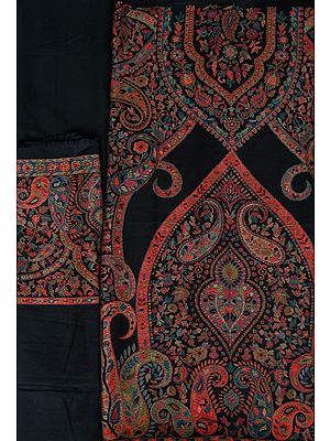 Caviar-Black Kani Jamawar Salwar Kameez Fabric with Woven Paisleys