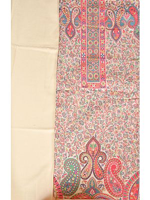 Cream Kani Jamawar Salwar Kameez Fabric with Woven Paisleys