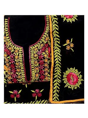 Phulkari Salwar Kameez Fabric with Floral Embroidery from Punjab