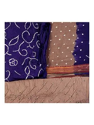 Bandhani Tie-Dye Salwar Kameez Fabric from Gujarat with Woven Border