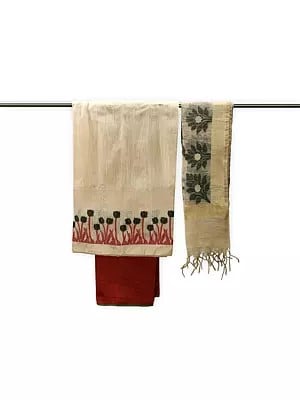 Banarasi Salwar Kameez Fabric with Woven Bootis and Golden Border