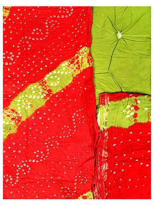 Bandhani Tie-Dye Salwar Kameez Fabric from Gujarat with Beads and Mirrors