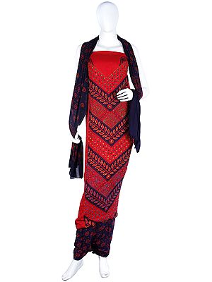 Printed Salwar Kameez Fabric from Kolkata with Kantha Embroidery and Beads