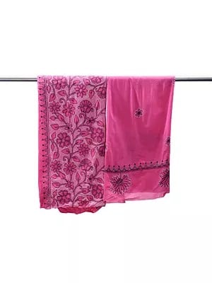 Hot-Pink Salwar Kameez Fabric from Kolkata with Kantha Hand-Embroidery