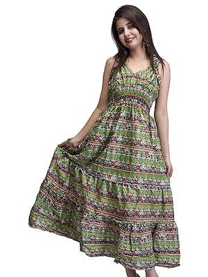 Light-Green Barbie Dress with Printed Paisleys All-Over