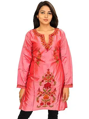 Strawberry-Ice Kurti from Kashmir with Aari Embroidery by Hand