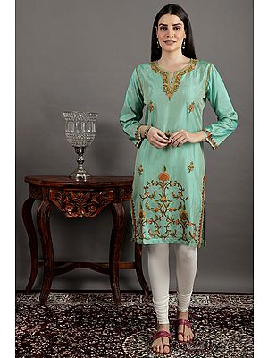 Silk Kurti from Kashmir with Aari Embroidery by Hand