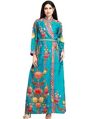 Algiers-Blue Robe from Kashmir with Aari Floral-Embroidery by Hand