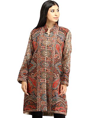 Multicolor kani Jamawar Long Jacket from Amritsar with Woven Paisleys