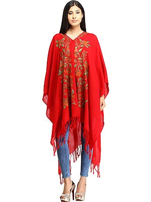 Rococco-Red Cape from Kashmir with Aari Embroidery