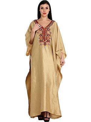 Sea-Mist Kaftan from Kashmir with Embroidered Beads and Stone-work on Neck