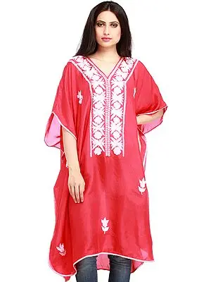 Virtual-Pink Aari Embroidered Short Kaftan from Kashmir