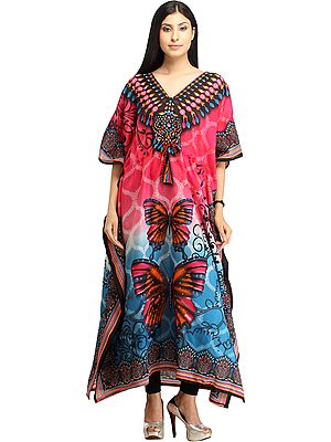 Butterflies Digital-Printed Kaftan with Dori at Waist