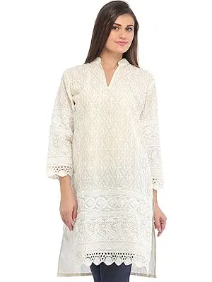 Cream kurti from Punjab with Phulkari-Embroidery and Sequins