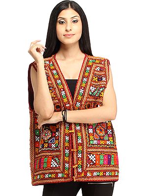Multicolor Waistcoat from Kutch with Embroidery All-Over and Mirrors