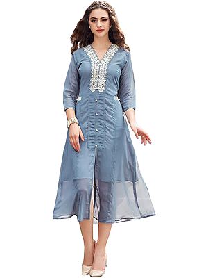 Gray Designer Long Dress with Embroidery
