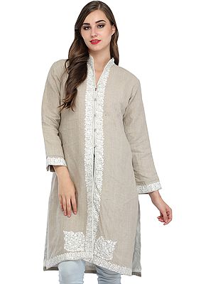 Whitecap-Gray Jacket from Kashmir with Aari-Embroidery on Border