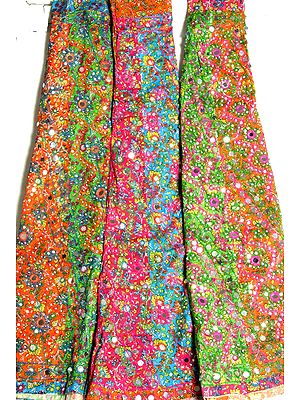 Lot of Three Multi-Color Lehenga Skirts with Mirrors and Large Sequins