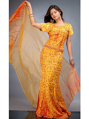 Amber Batik Shaded Dupion Silk Lehenga Choli