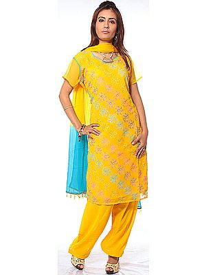 Amber Salwar Kameez Suit with Crewel Embroidered Spiral