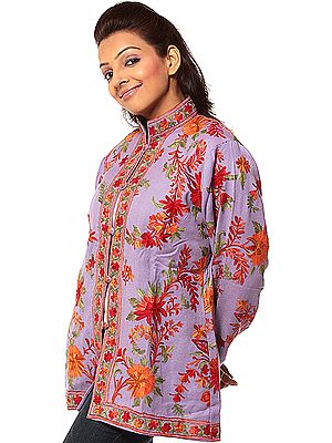 Amethyst Jacket from Kashmiri with Aari Embroidered Flowers