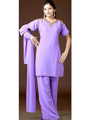Amethyst Parallel Salwar Suit with Antique Embroidery on Neck