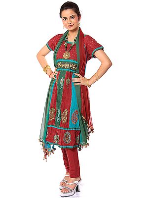 Burgundy Anarkali Suit with Embroidered Paisleys