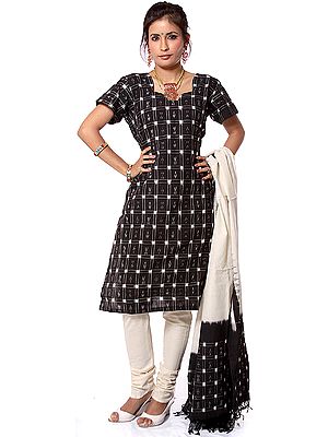 Black and Ivory Ikat Choodidaar Suit from Pochampally