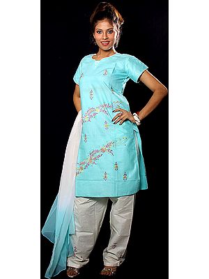 Aqua Salwar Kameez with Aari Embroidery