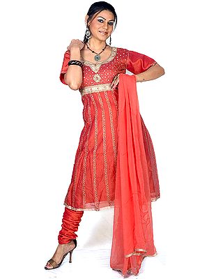 Auburn Anarkali Suit with Embroidery and Beads All-Over