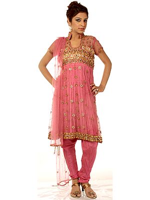 Pink Bridal Anarkali Suit with Antique Beadwork