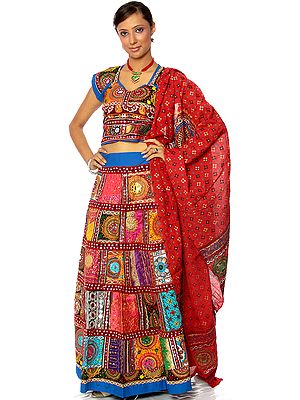 Authentic Ghagra Choli from Kutch with Embroidered Sequins and Patchwork