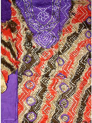 Purple and Orange Bandhani Tie and Dye Suit with Beadwork and Sequins