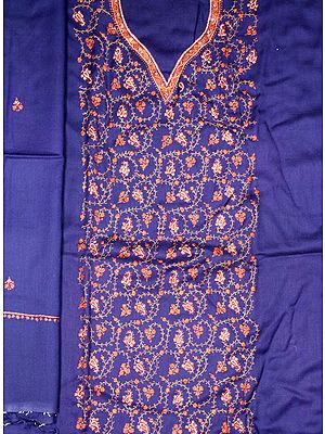 Navy-Blue Kashmiri Three-Piece Suit with Needle Embroidery by Hand