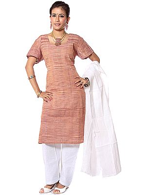 Brown Khadi Salwar Kameez Suit Fabric