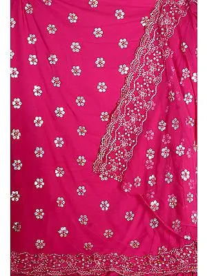 Magenta Georgette Suit with Sequins Embroidered as Flowers