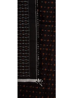 Black Salwar Kameez Fabric with Ikat Weave