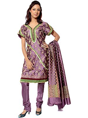 Lavender Banarasi Suit Fabric with All-Over Woven Paisleys