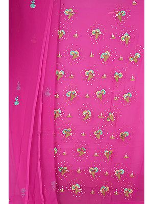 Very-Berry Fuchsia Georgette Suit with Sequins and Parsi Embroidery