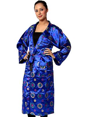 Royal-Blue Brocaded Night-Gown from Nepal