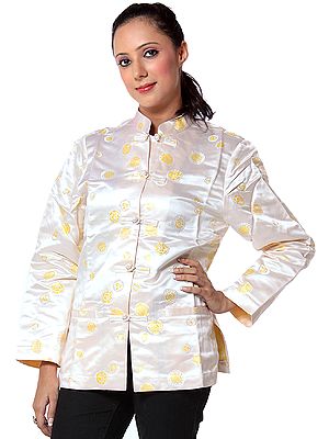 Ivory Brocaded Jacket from Nepal for Young Ladies