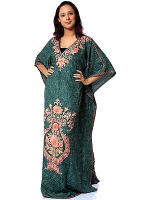 Gray Kashmiri Kaftan with Embroidered Flowers and Sequins