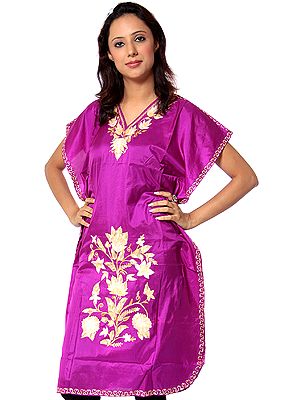 Purple Kashmiri Short Kaftan with Crewel Embroidery
