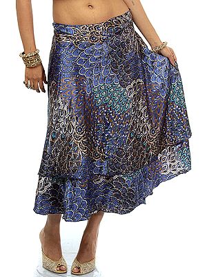 Blue Wrap-Around Printed Skirt