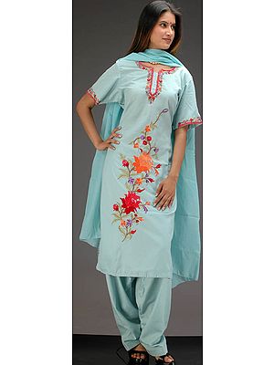 Baby Blue Cotton Suit with Kashmiri Embroidery