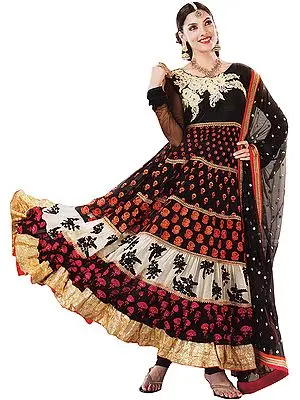 Black and Ivory Wedding Anarkali Suit with Floral Embroidery and Sequins